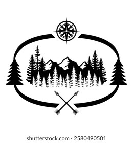 Camping in Forest and Mountains, Hand Drawn Vector Illustration