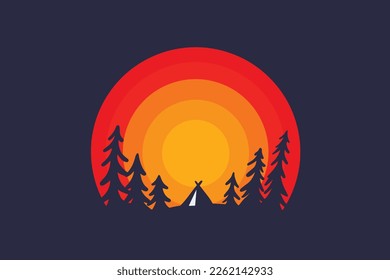 Camping in forest round badge design