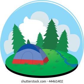 Camping in the forest with a tent