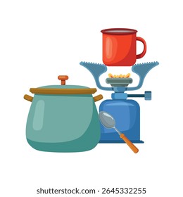Camping, Forest travel. Flat vector clipart, illustration with isolated background.