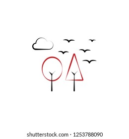 Camping, forest, trees, birds, cloud 2 colored line icon. Simple hand drawn color element illustration. Camping, forest, trees, birds, cloud outline symbol design from camping set