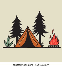 camping in the forest vector illustration. camping illustration.