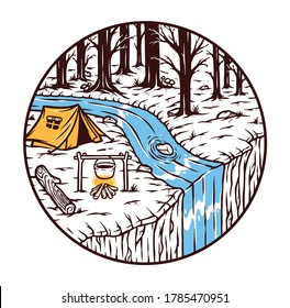 Camping in the forest vector illustration