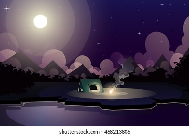 camping in the forest when starry night