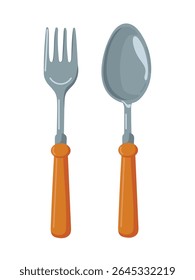 Camping fork and spoon, Forest travel. Flat vector clipart, illustration with isolated background.