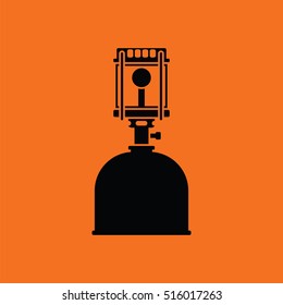 Camping gas burner lamp icon. Orange background with black. Vector illustration.