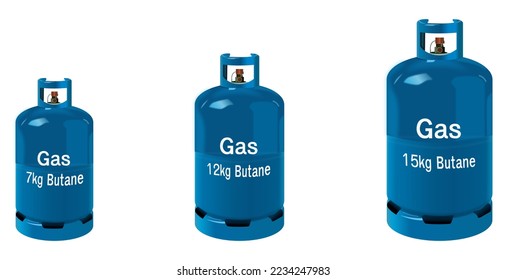 Camping gas butane tanks with different capacity, 3d vector rendering