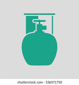 Camping gas container icon. Gray background with green. Vector illustration.