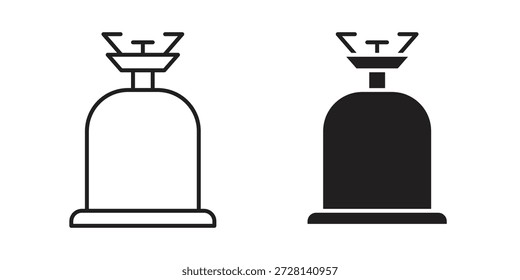 Esquema de icono de gas de camping y signo de Vector sólido, pictogramas lineales