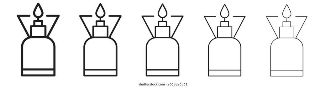 Camping gas icon in thin to bold stroke versions on white background
