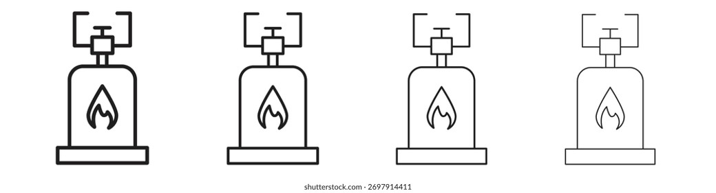 Icono de gas de camping. Diseño de estilo delgado, ligero, regular y audaz aislado sobre fondo blanco
