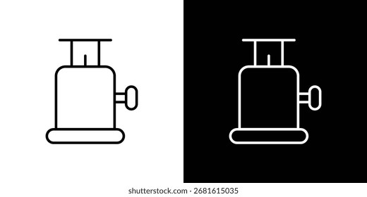 Icono de gas de camping símbolo de línea delgada sobre fondo blanco. Ilustración vectorial de trazo editable