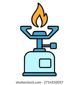 Camping gas estufa herramienta plana color Ilustración vectorial Plantilla diseño