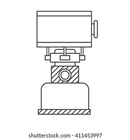 Camping gas vector linear icon. Single tourist stove isolated on white background in thin line design. Hiking gas stove outline pictogram for website and internet.