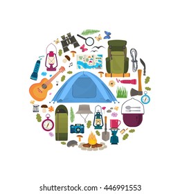 Camping gear collection.Vector set isolated.
