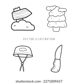 camping gear outline vector illustration
