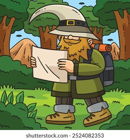 Camping Gnome Colored Cartoon Illustration