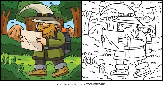 Camping Gnome Coloring Page Ilustração Colorida