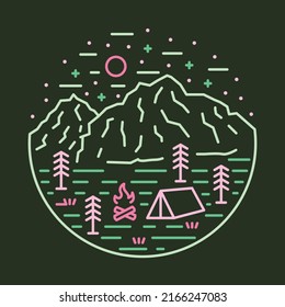 Camping in the good nature at night graphic illustration vector art t-shirt design