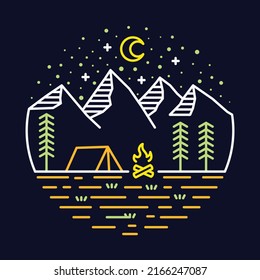 Camping in the good nature at night graphic illustration vector art t-shirt design