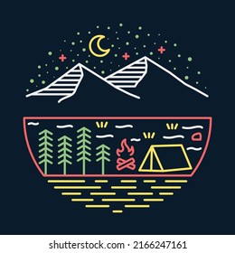 Camping in the good nature at night graphic illustration vector art t-shirt design