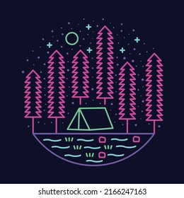 Camping in the good nature at night graphic illustration vector art t-shirt design