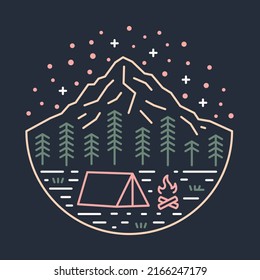 Camping in the good nature at night graphic illustration vector art t-shirt design