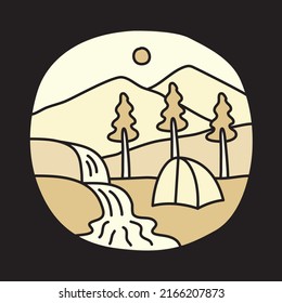 Camping in the good nature with view of mountains and river graphic illustration vector art t-shirt design