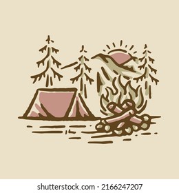 Camping In Good Nature Watercolor Graphic Illustration Vector Art T-shirt Design