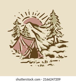 Camping in good nature watercolor graphic illustration vector art t-shirt design