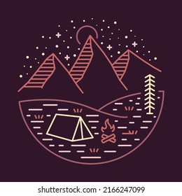 Camping at good place in the nature at night graphic illustration vector art t-shirt design