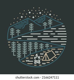 Camping in the good place of nature at night graphic illustration vector art t-shirt design