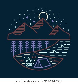 Camping at good place in the nature at night graphic illustration vector art t-shirt design