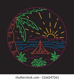 Camping with good view in summer at beach graphic illustration vector art t-shirt design