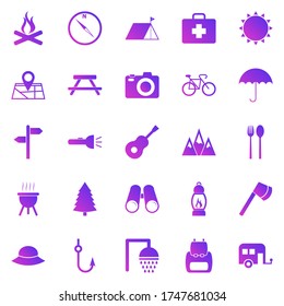 Camping gradient icons on white background, stock vector