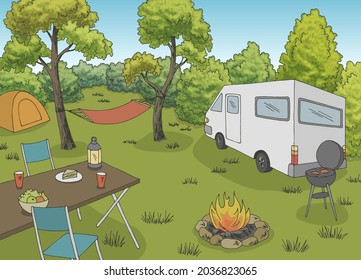 Camping graphic color landscape sketch illustration vector 