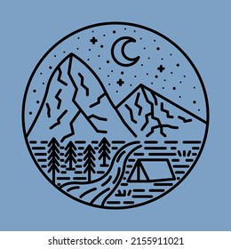 Camping in the great nature at night graphic illustration vector art t-shirt design