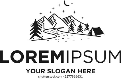 camping ground mountain silhouette logo vector 