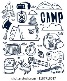 camping hand drawn doodle