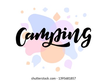 Camping hand drawn lettering. Template for logo, banner, poster, flyer, greeting card, web design, print design. Vector illustration.