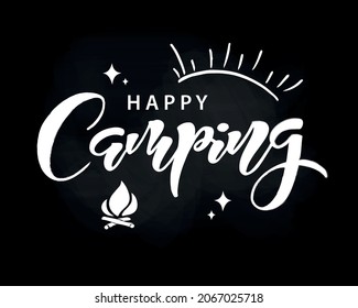 Camping hand drawn lettering.  Vector illustration. Vintage logo style print design. Adventure, travel, camping, outdoor, natural, wilderness, explore.