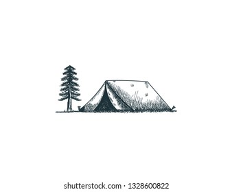 camping hand drawn logo