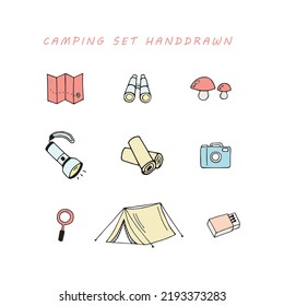 Camping-handgezeichnet, Vektorsymbol, Moderne Vektordesign-Vorlage