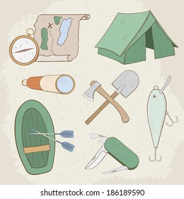 Camping hand drawn vector icons