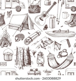 Camping hand drawn vector seamless pattern