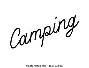 Camping hand lettering on white background.