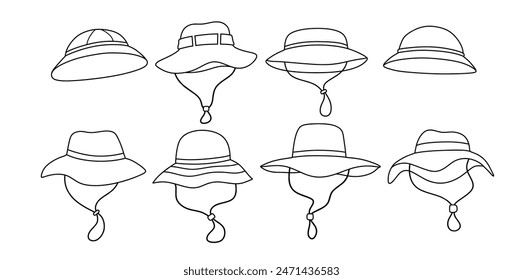 Camping hat doodle icon hand drawing set vector illustration.