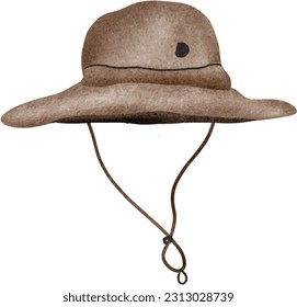 A camping hat drawn with watercolors