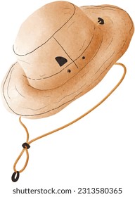 A camping hat drawn with watercolors