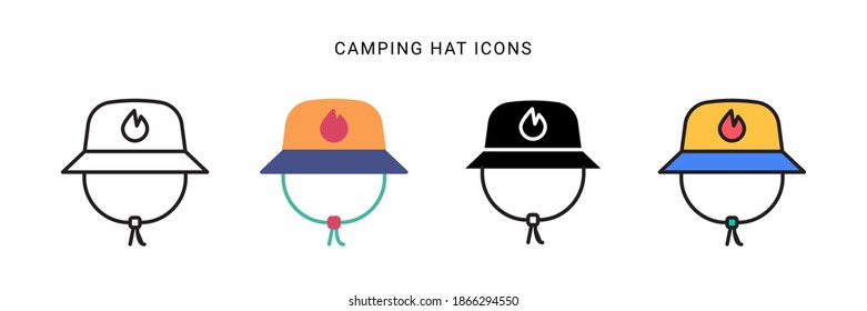 camping hat icon vector with four different style. isolated in white background